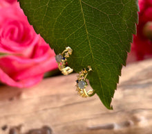 Load image into Gallery viewer, 14ct Gold Plated Curved Cat's Eye Stone Earrings