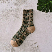 Load image into Gallery viewer, Green Floral Socks - Vintage Crew Socks For Women Cozy