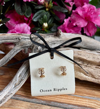 Load image into Gallery viewer, 14ct Gold Plated Cubic Zirconia Leaf Huggie Earrings
