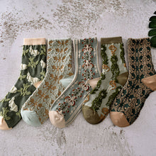 Load image into Gallery viewer, Green Floral Socks - Vintage Crew Socks For Women Cozy