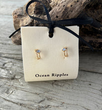 Load image into Gallery viewer, 14ct Gold Plated Curved Cat's Eye Stone Earrings