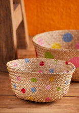 Load image into Gallery viewer, Rainbow Dot Pom Pom Seagrass Basket Small