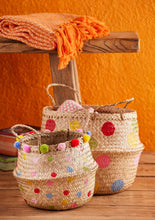 Load image into Gallery viewer, Rainbow Dot Pom Pom Seagrass Basket Small
