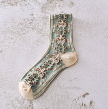 Load image into Gallery viewer, Green Floral Socks - Vintage Crew Socks For Women Cozy