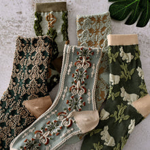Load image into Gallery viewer, Green Floral Socks - Vintage Crew Socks For Women Cozy