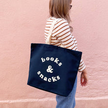 Load image into Gallery viewer, Books & Snacks - Midnight Blue Canvas Tote Bag