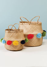 Load image into Gallery viewer, Seagrass Basket With Multi Colour Pom Poms