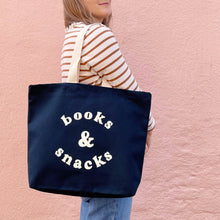 Load image into Gallery viewer, Books & Snacks - Midnight Blue Canvas Tote Bag