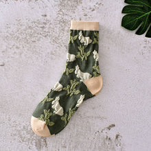 Load image into Gallery viewer, Green Floral Socks - Vintage Crew Socks For Women Cozy