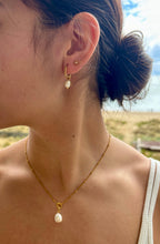 Load image into Gallery viewer, 18ct Gold Plated Fresh Water Pearl Gold Star Huggie Earrings