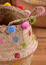 Load image into Gallery viewer, Rainbow Dot Pom Pom Seagrass Basket Small