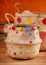 Load image into Gallery viewer, Rainbow Dot Pom Pom Seagrass Basket Small