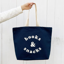 Load image into Gallery viewer, Books & Snacks - Midnight Blue Canvas Tote Bag