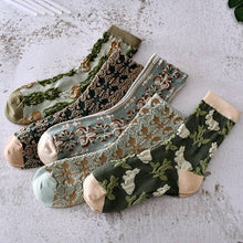 Load image into Gallery viewer, Green Floral Socks - Vintage Crew Socks For Women Cozy