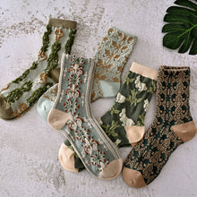 Load image into Gallery viewer, Green Floral Socks - Vintage Crew Socks For Women Cozy