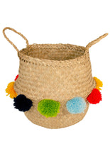 Load image into Gallery viewer, Seagrass Basket With Multi Colour Pom Poms