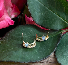 Load image into Gallery viewer, 14ct Gold Plated Curved Cat's Eye Stone Earrings