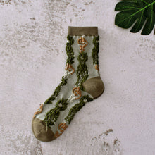 Load image into Gallery viewer, Green Floral Socks - Vintage Crew Socks For Women Cozy