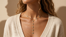 Load image into Gallery viewer, Dainty Turquoise Lariat Necklace 18k Gold Plated Summer

