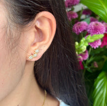 Load image into Gallery viewer, 14ct Gold Plated Cubic Zirconia Triple Stars Climber Earrings - Available in Silver
