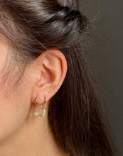 Load image into Gallery viewer, 14ct Gold Plated Mismatched Cubic Zirconia Star And Moon Huggie Earrings
