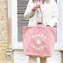Load image into Gallery viewer, Books &amp; Snacks - Blush Pink Canvas Tote Bag
