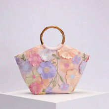 Load image into Gallery viewer, 3D Flowers Pastel Handbag with Bamboo Handle
