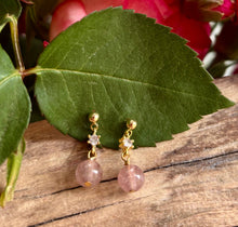 Load image into Gallery viewer, 14ct Gold Plated Strawberry Quartz Drop Earrings
