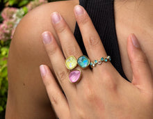 Load image into Gallery viewer, 18ct Gold Plated Faceted Glass Adjustable Ring 
