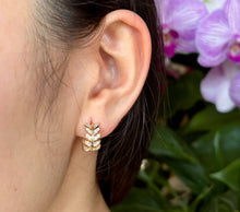 Load image into Gallery viewer, 14ct Gold Plated Cubic Zirconia Leaf Huggie Earrings
