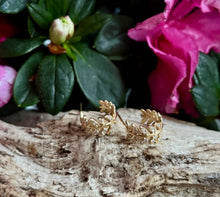 Load image into Gallery viewer, 14ct Gold Plated Cubic Zirconia Leaf Huggie Earrings
