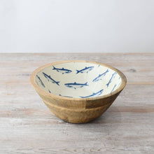 Load image into Gallery viewer, Enamel &amp; Wood Fish Bowl, 23cm
