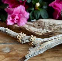Load image into Gallery viewer, 14ct Gold Plated Cubic Zirconia Leaf Huggie Earrings
