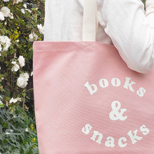 Load image into Gallery viewer, Books &amp; Snacks - Blush Pink Canvas Tote Bag

