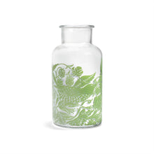 Load image into Gallery viewer, Glass Vase William Morris Strawberry Thief Sage Green
