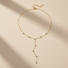 Load image into Gallery viewer, Dainty Turquoise Lariat Necklace 18k Gold Plated Summer
